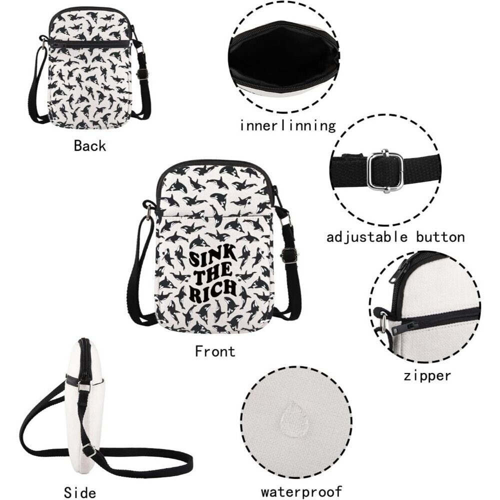 Small Canvas Crossbody Bag Orca Whale Gift for Animal Lovers Perfect for Daily U - Picture 3 of 7